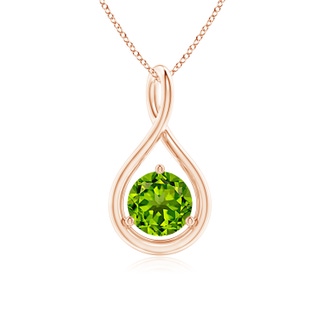 6mm AAAA Solitaire Round Peridot Infinity Twist Pendant in Rose Gold