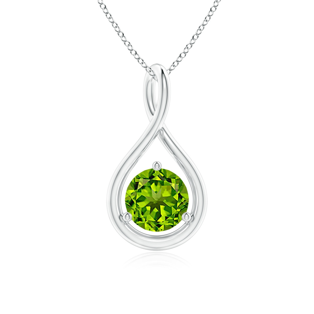 6mm AAAA Solitaire Round Peridot Infinity Twist Pendant in White Gold