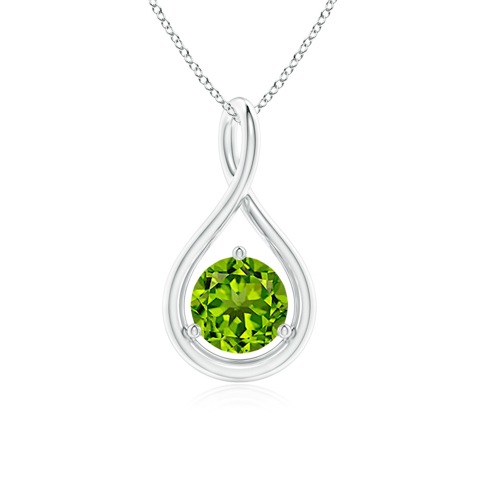 6mm AAAA Solitaire Round Peridot Infinity Twist Pendant in White Gold 