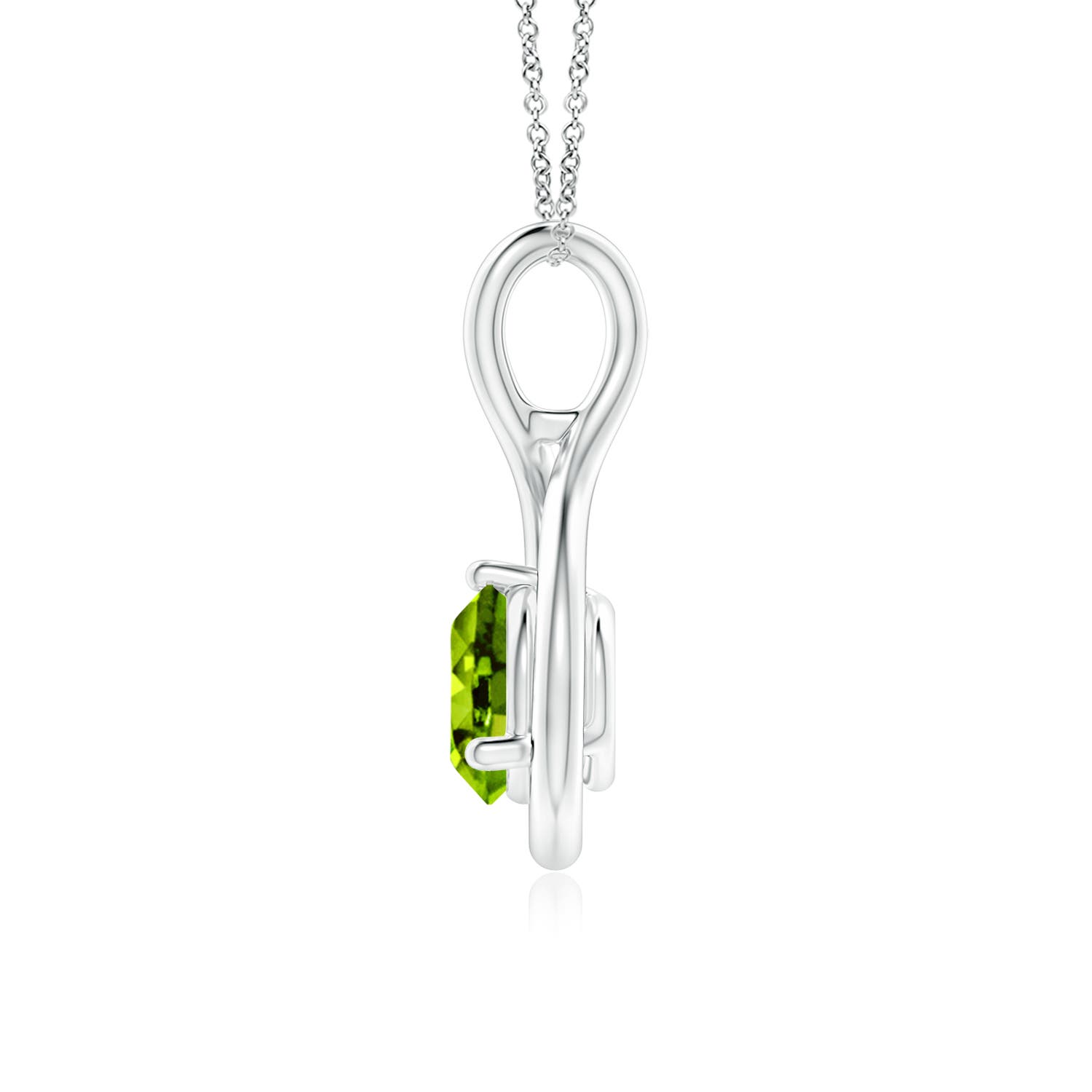 6mm AAAA Solitaire Round Peridot Infinity Twist Pendant in White Gold