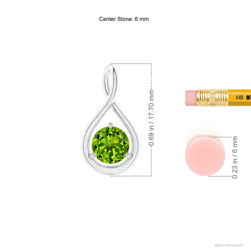 6mm AAAA Solitaire Round Peridot Infinity Twist Pendant in White Gold Ruler