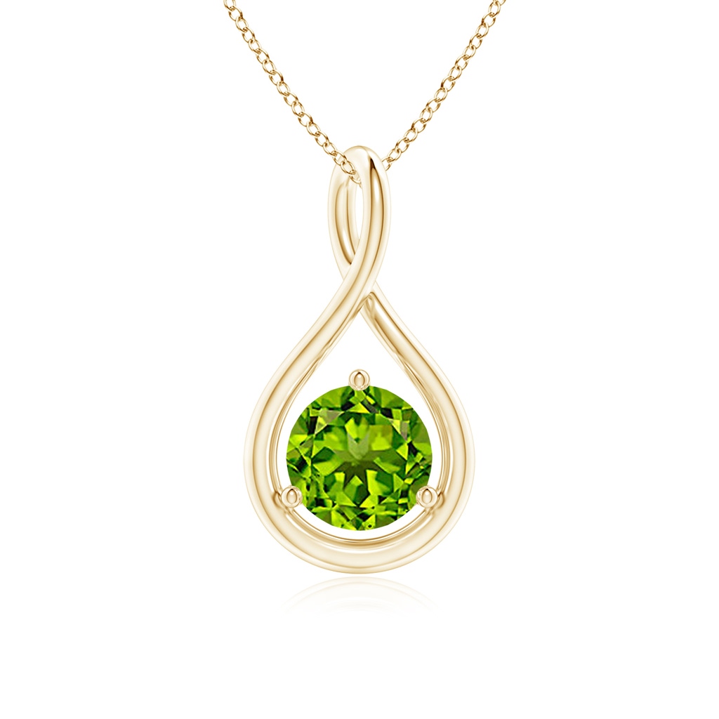 6mm AAAA Solitaire Round Peridot Infinity Twist Pendant in Yellow Gold