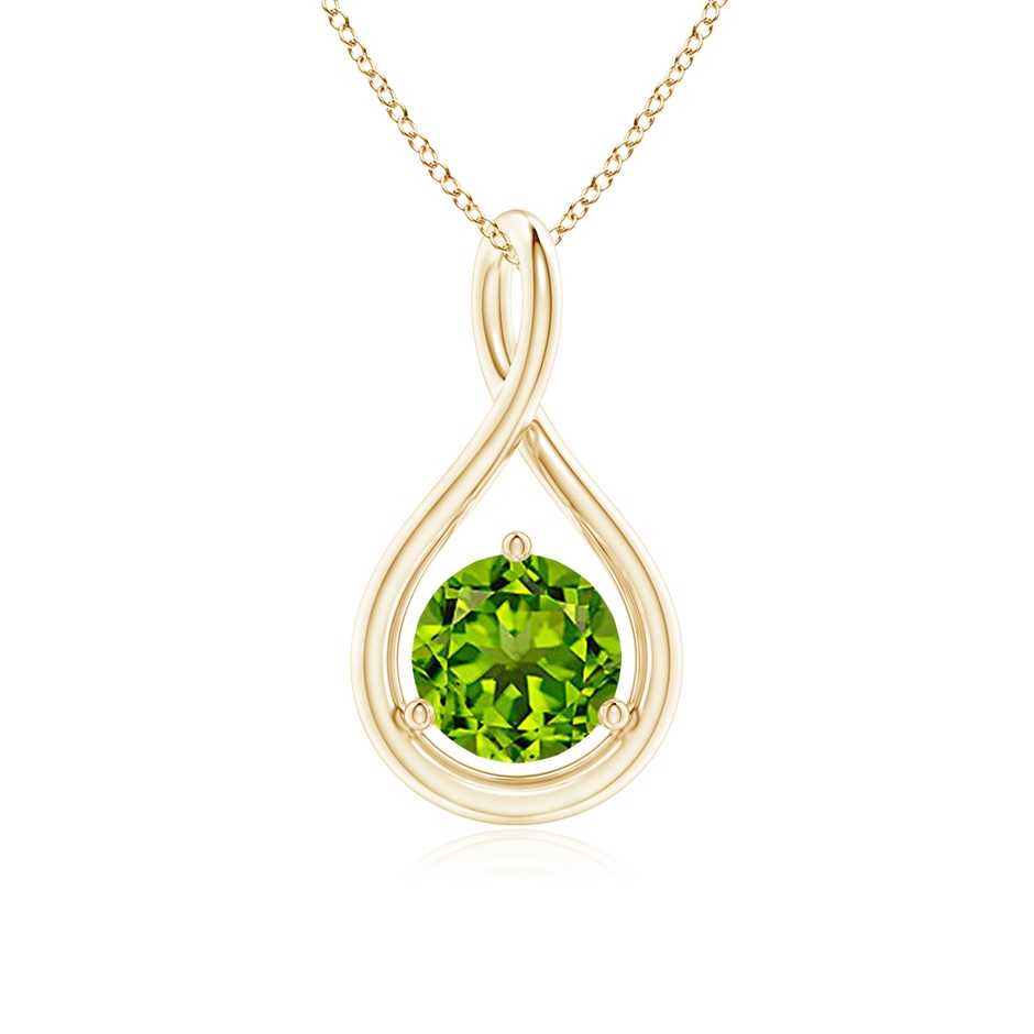 6mm AAAA Solitaire Round Peridot Infinity Twist Pendant in Yellow Gold 