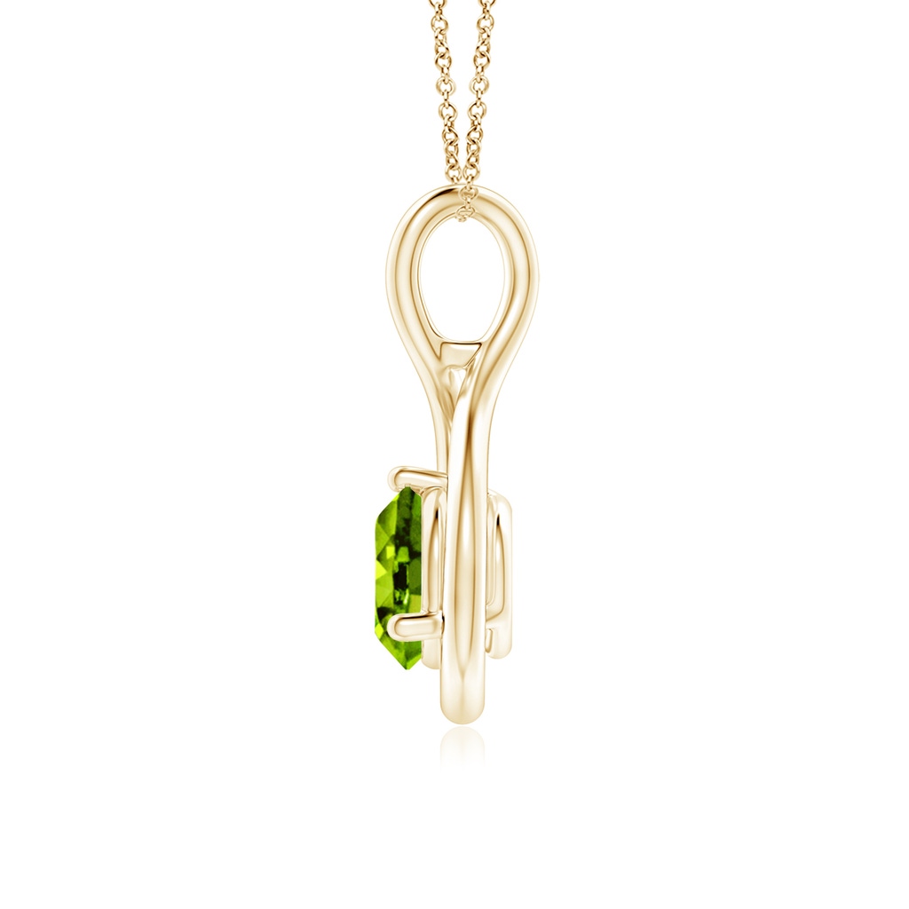 6mm AAAA Solitaire Round Peridot Infinity Twist Pendant in Yellow Gold Side 1
