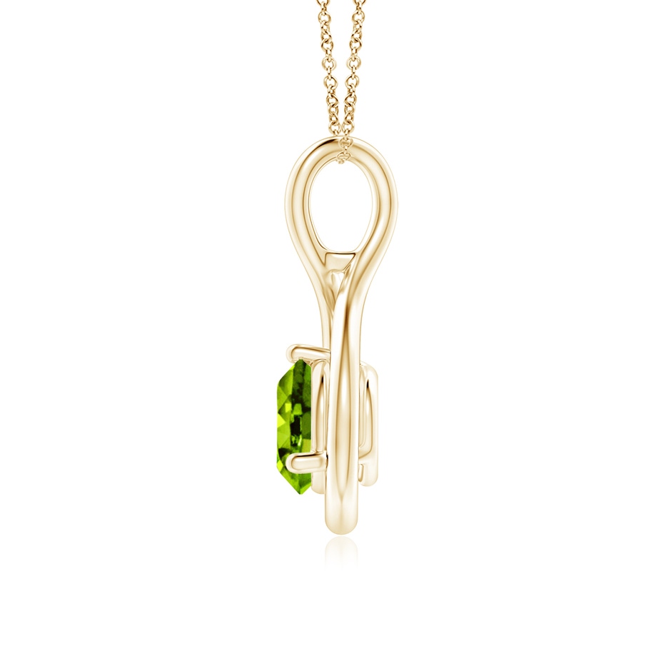 6mm AAAA Solitaire Round Peridot Infinity Twist Pendant in Yellow Gold side 1