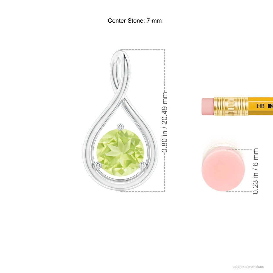 7mm A Solitaire Round Peridot Infinity Twist Pendant in S999 Silver ruler