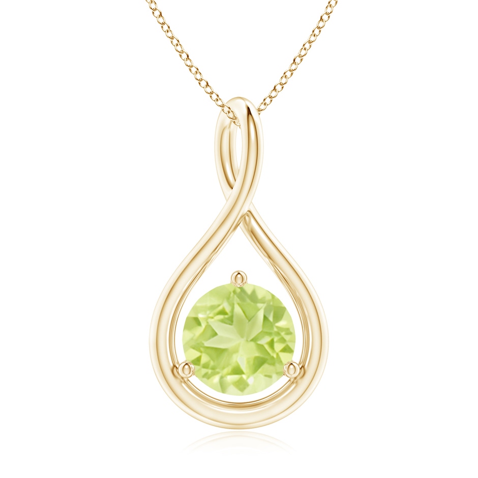 7mm A Solitaire Round Peridot Infinity Twist Pendant in Yellow Gold 