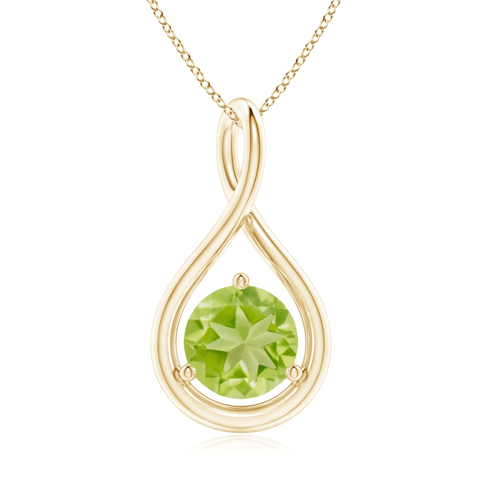 7mm AA Solitaire Round Peridot Infinity Twist Pendant in Yellow Gold 
