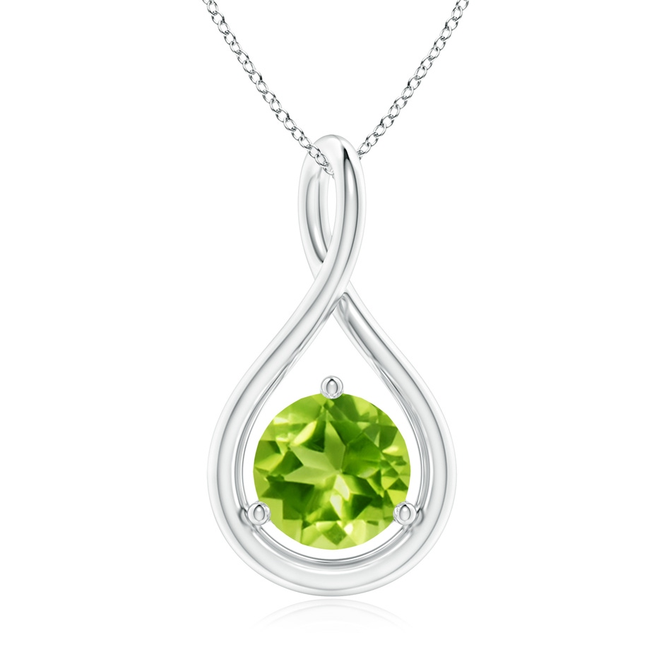 7mm AAA Solitaire Round Peridot Infinity Twist Pendant in White Gold 