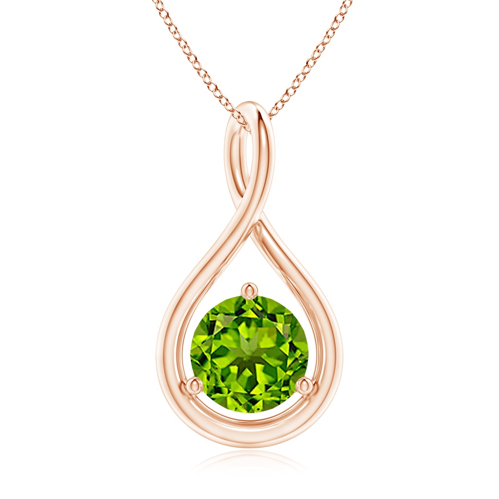 7mm AAAA Solitaire Round Peridot Infinity Twist Pendant in Rose Gold