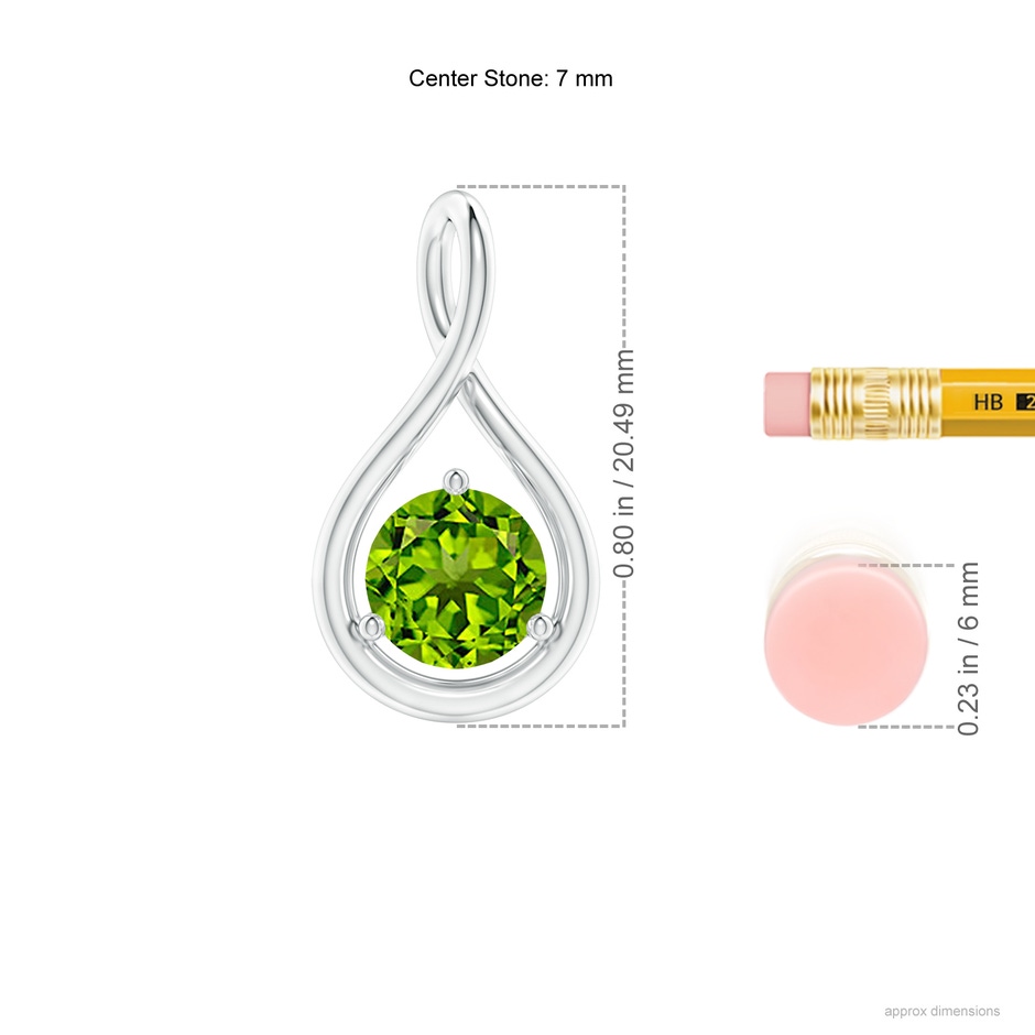 7mm AAAA Solitaire Round Peridot Infinity Twist Pendant in S999 Silver ruler