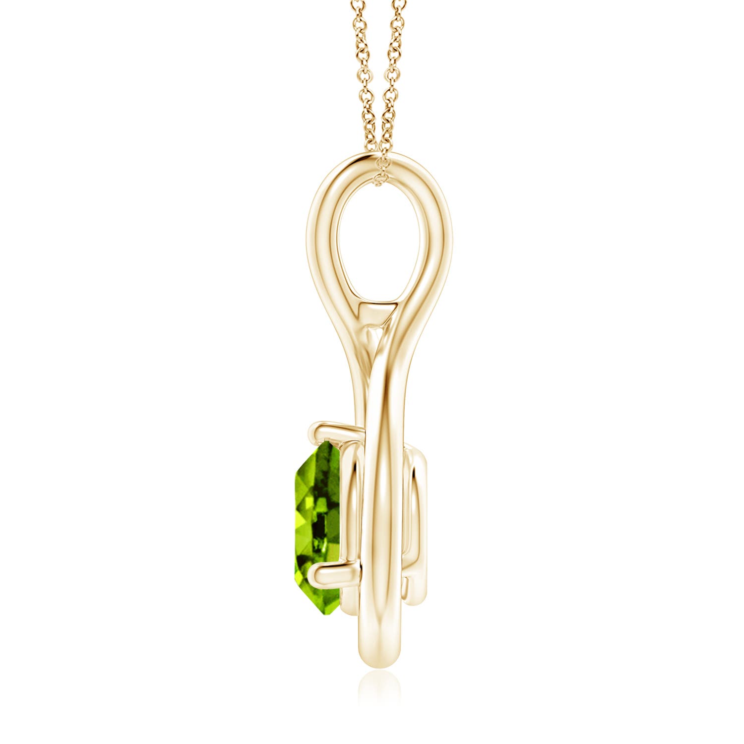 7mm AAAA Solitaire Round Peridot Infinity Twist Pendant in Yellow Gold