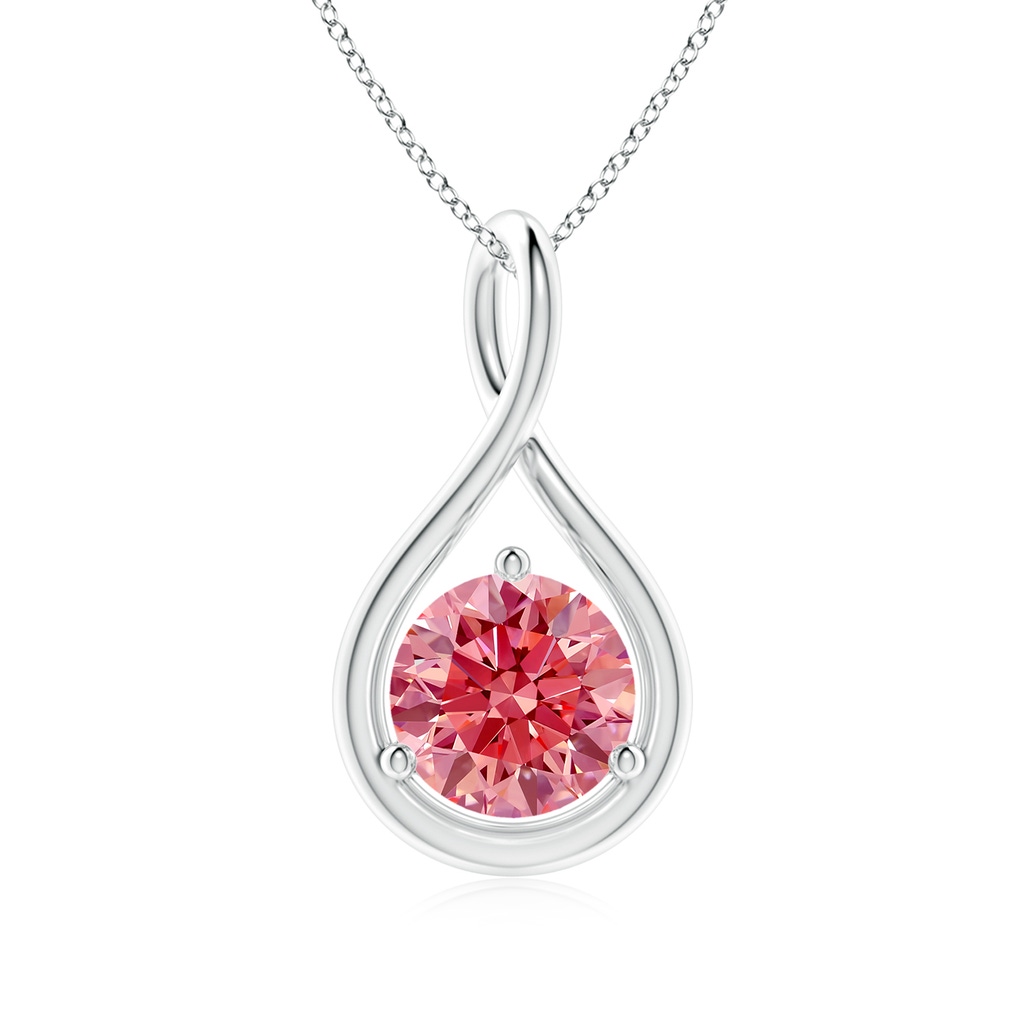 6.4mm AAAA Solitaire Round Fancy Intense Pink Diamond Infinity Twist Pendant in P950 Platinum