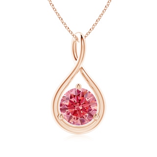 6.4mm AAAA Solitaire Round Fancy Intense Pink Diamond Infinity Twist Pendant in Rose Gold