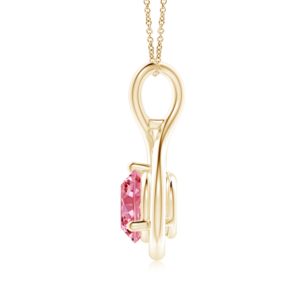 6.4mm AAAA Solitaire Round Fancy Intense Pink Diamond Infinity Twist Pendant in Yellow Gold - side 199