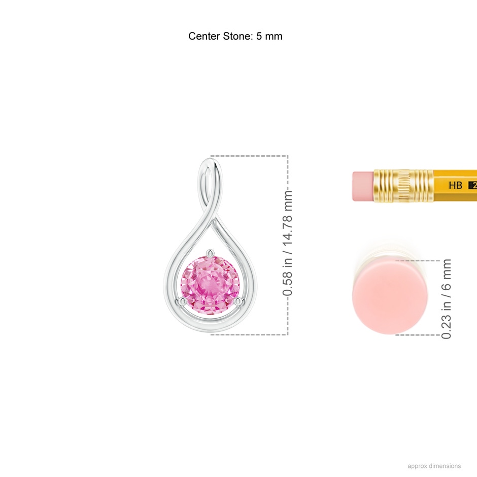 5mm A Solitaire Round Pink Sapphire Infinity Twist Pendant in White Gold ruler