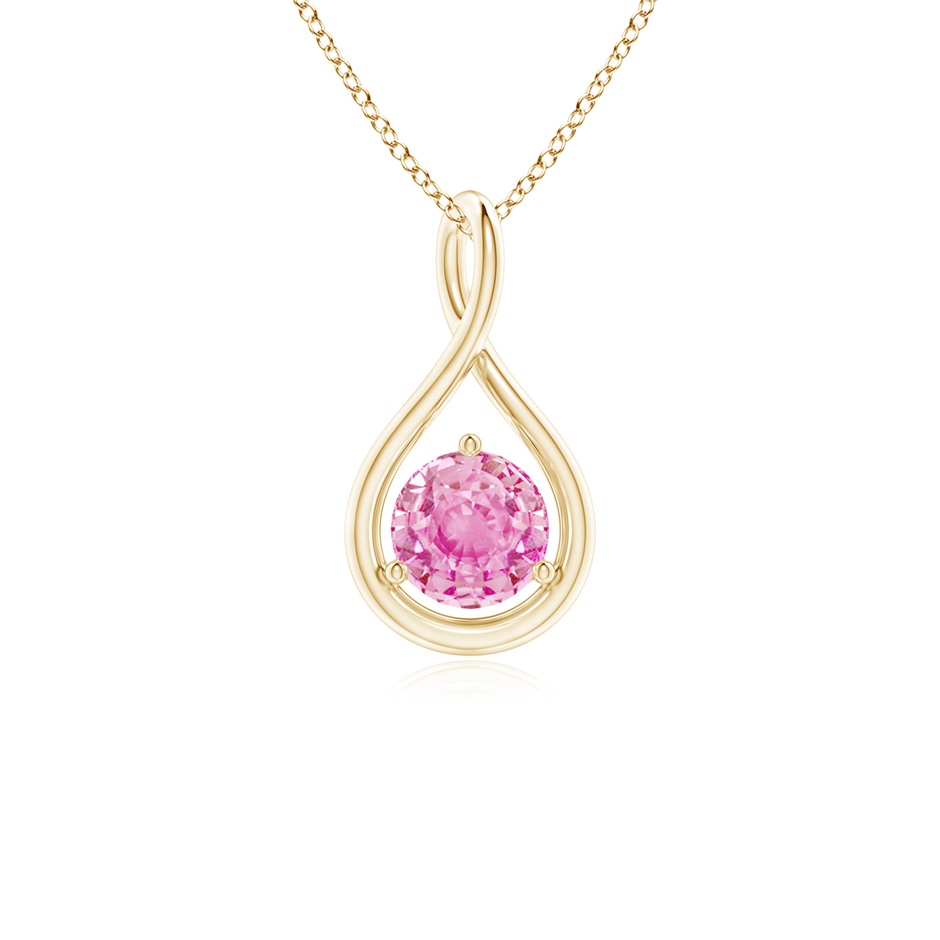 5mm A Solitaire Round Pink Sapphire Infinity Twist Pendant in Yellow Gold 