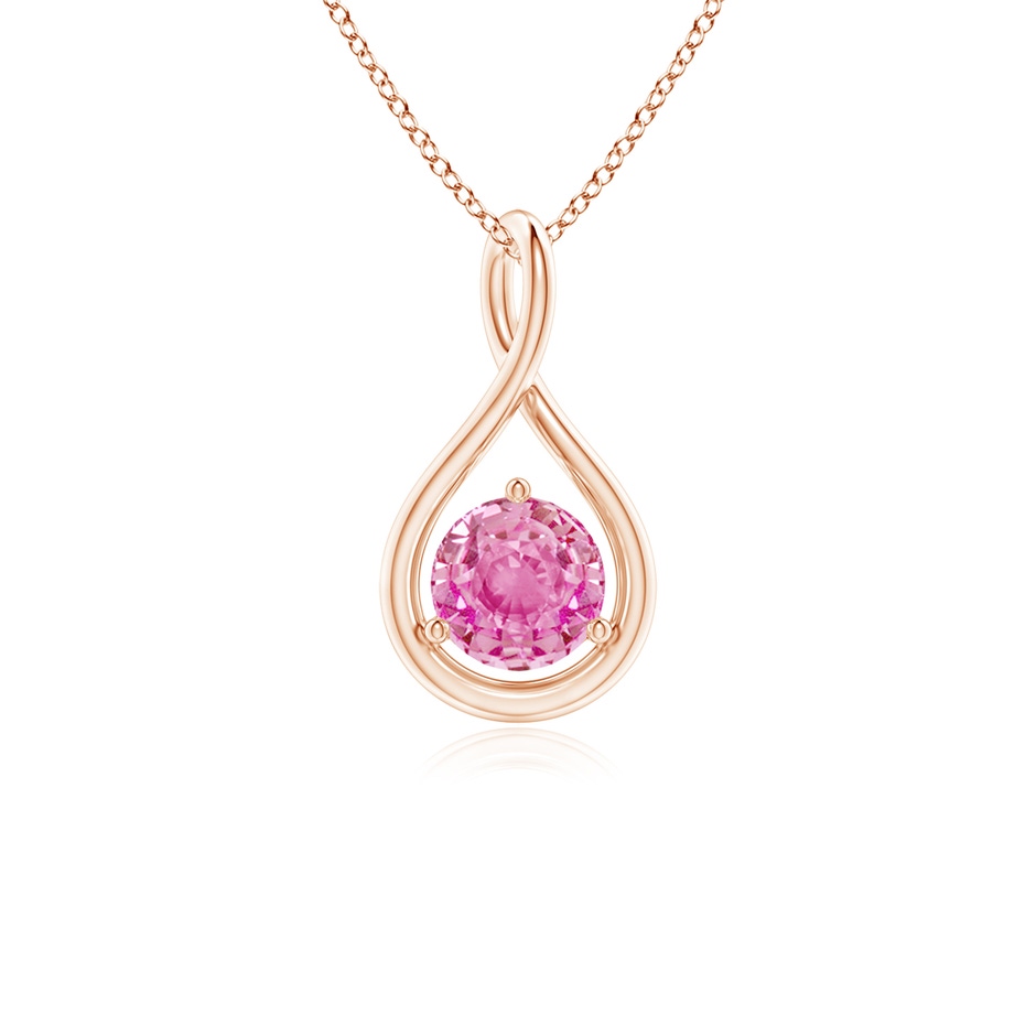 5mm AA Solitaire Round Pink Sapphire Infinity Twist Pendant in Rose Gold 