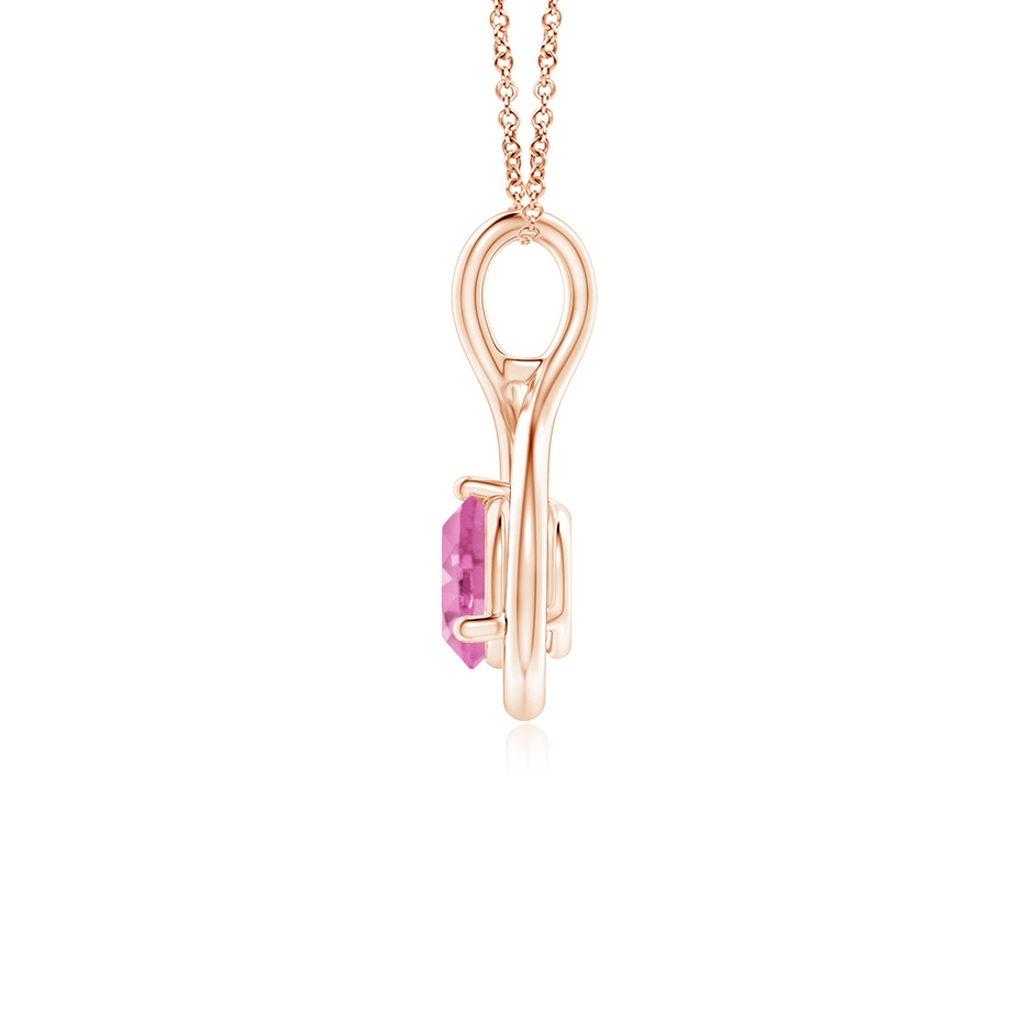 5mm AA Solitaire Round Pink Sapphire Infinity Twist Pendant in Rose Gold side 1