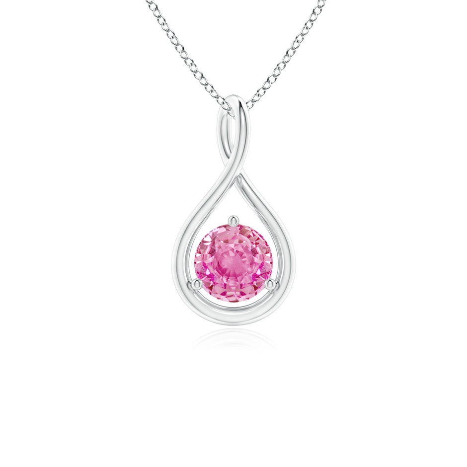 5mm AA Solitaire Round Pink Sapphire Infinity Twist Pendant in S999 Silver 