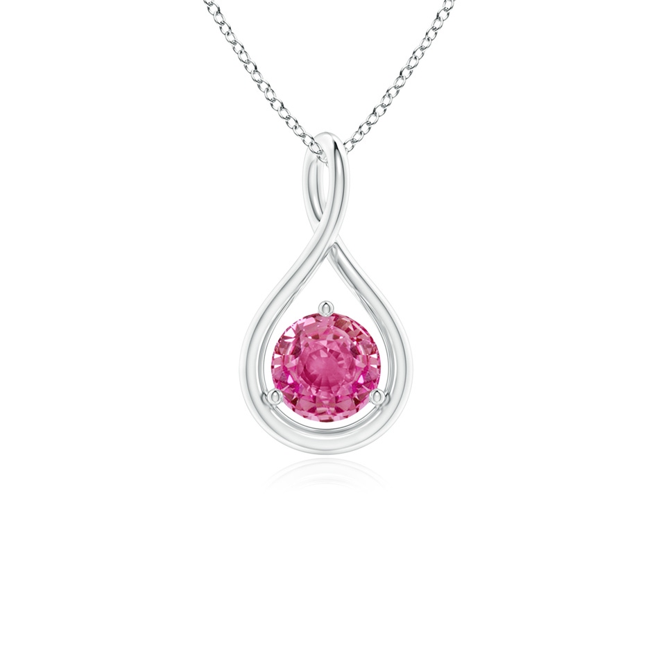 5mm AAA Solitaire Round Pink Sapphire Infinity Twist Pendant in S999 Silver 