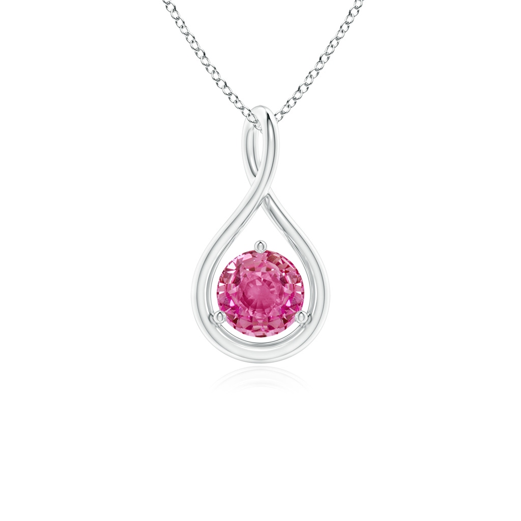 5mm AAA Solitaire Round Pink Sapphire Infinity Twist Pendant in White Gold 