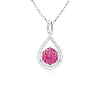 5mm AAA Solitaire Round Pink Sapphire Infinity Twist Pendant in White Gold