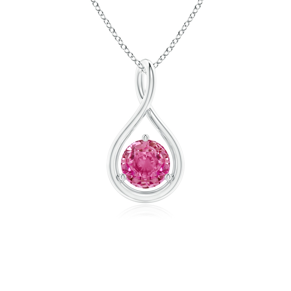 5mm AAA Solitaire Round Pink Sapphire Infinity Twist Pendant in White Gold 