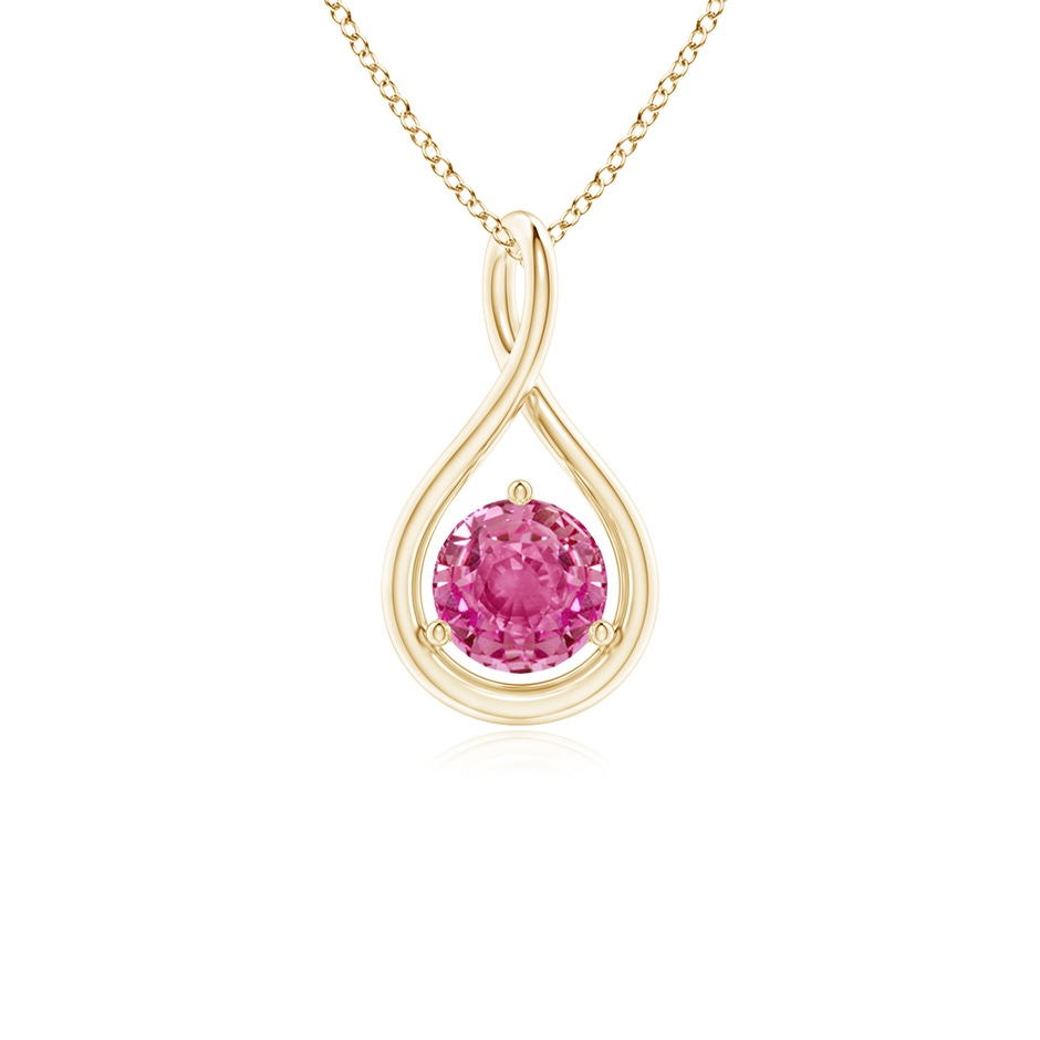 5mm AAA Solitaire Round Pink Sapphire Infinity Twist Pendant in Yellow Gold 