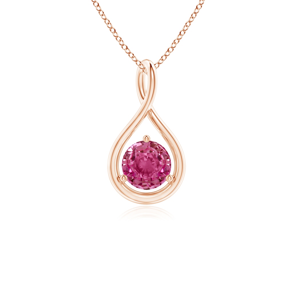 5mm AAAA Solitaire Round Pink Sapphire Infinity Twist Pendant in Rose Gold