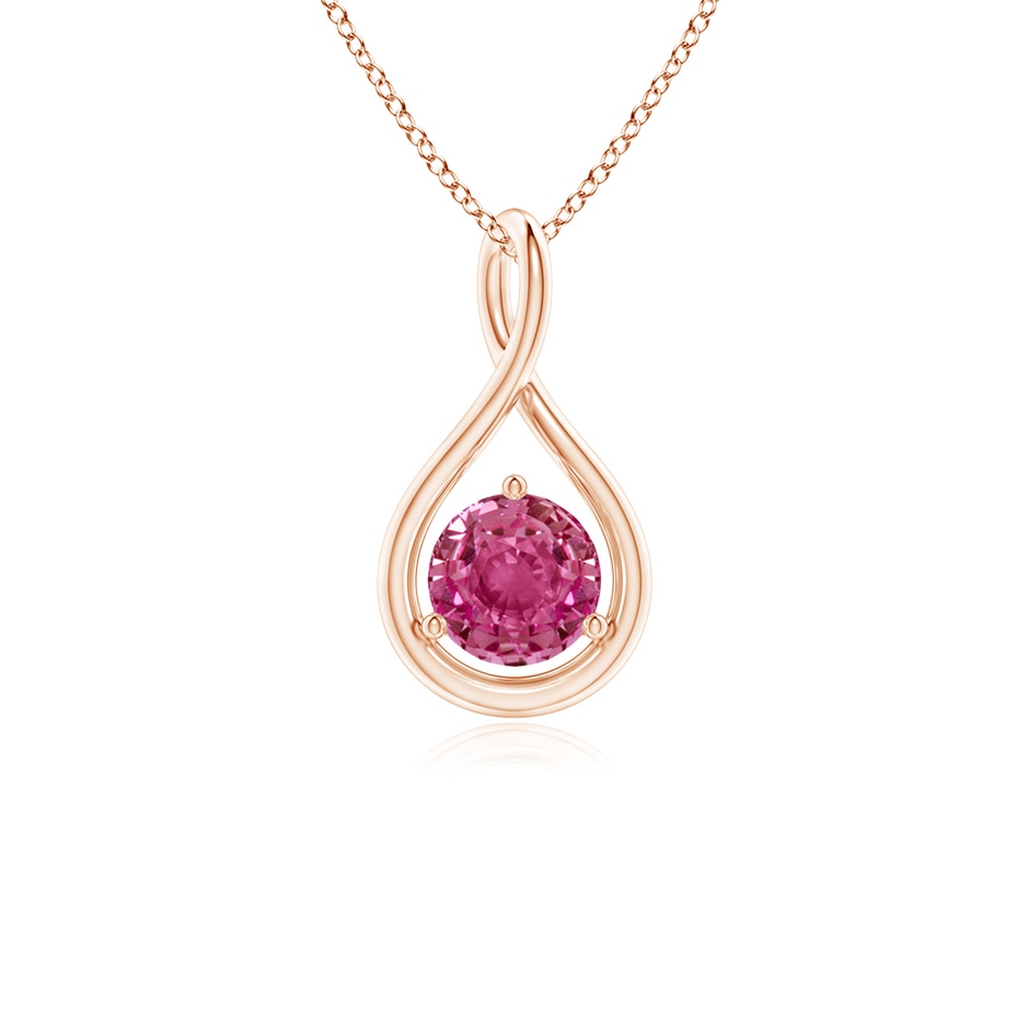 5mm AAAA Solitaire Round Pink Sapphire Infinity Twist Pendant in Rose Gold 