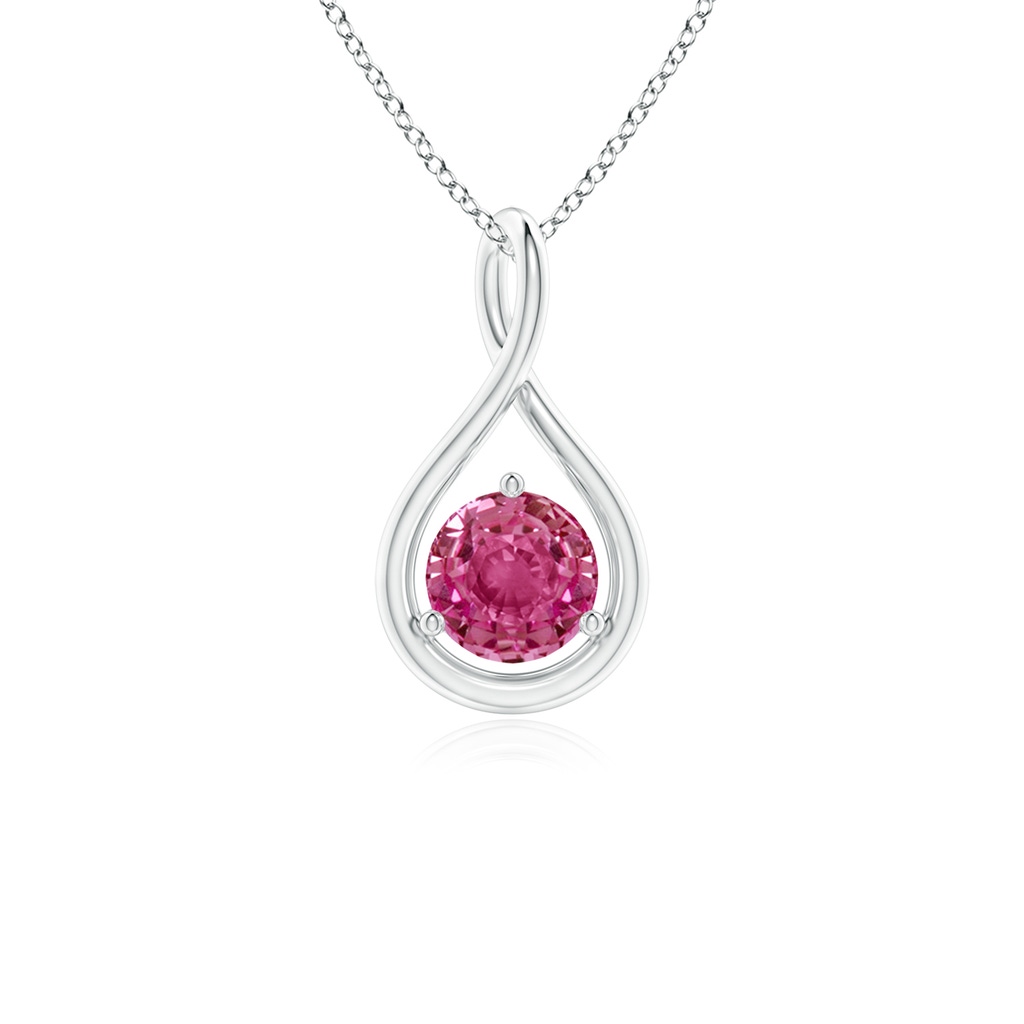 5mm AAAA Solitaire Round Pink Sapphire Infinity Twist Pendant in S999 Silver