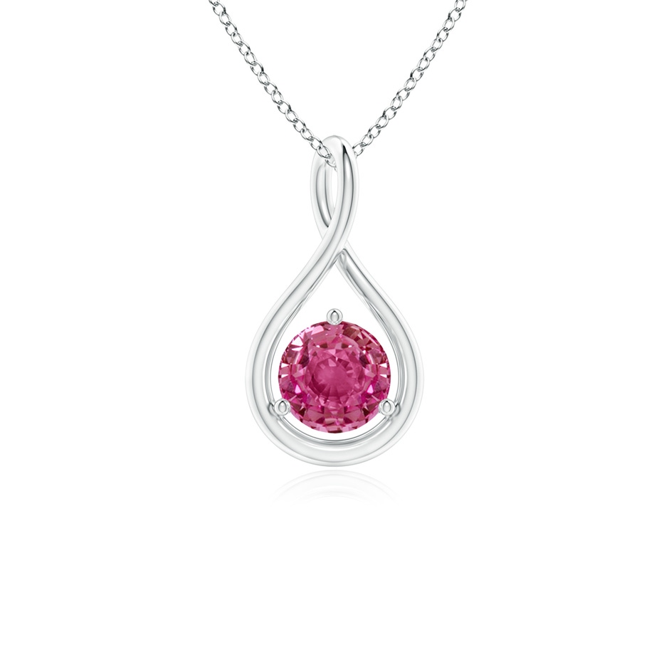 5mm AAAA Solitaire Round Pink Sapphire Infinity Twist Pendant in S999 Silver 