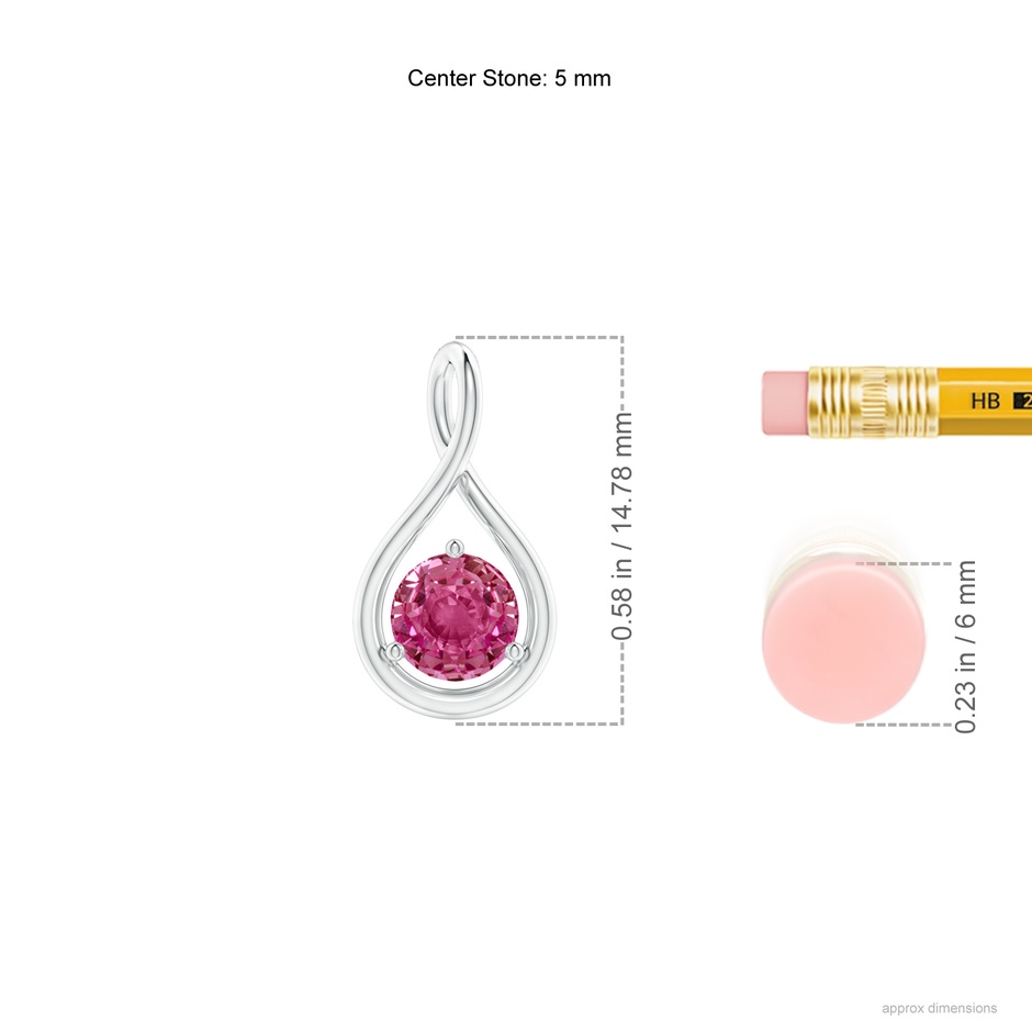 5mm AAAA Solitaire Round Pink Sapphire Infinity Twist Pendant in S999 Silver ruler