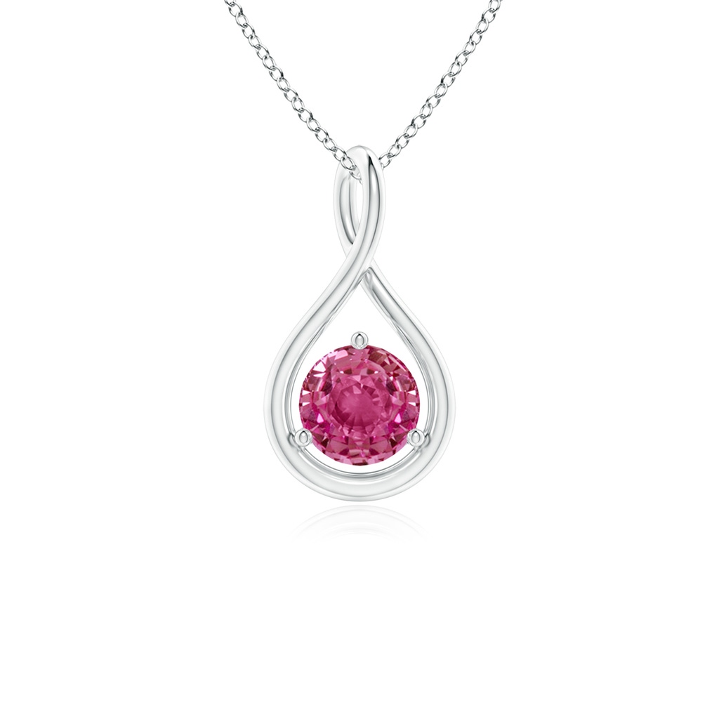 5mm AAAA Solitaire Round Pink Sapphire Infinity Twist Pendant in White Gold