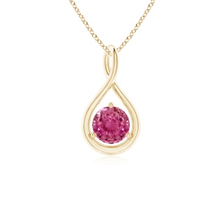 5mm AAAA Solitaire Round Pink Sapphire Infinity Twist Pendant in Yellow Gold