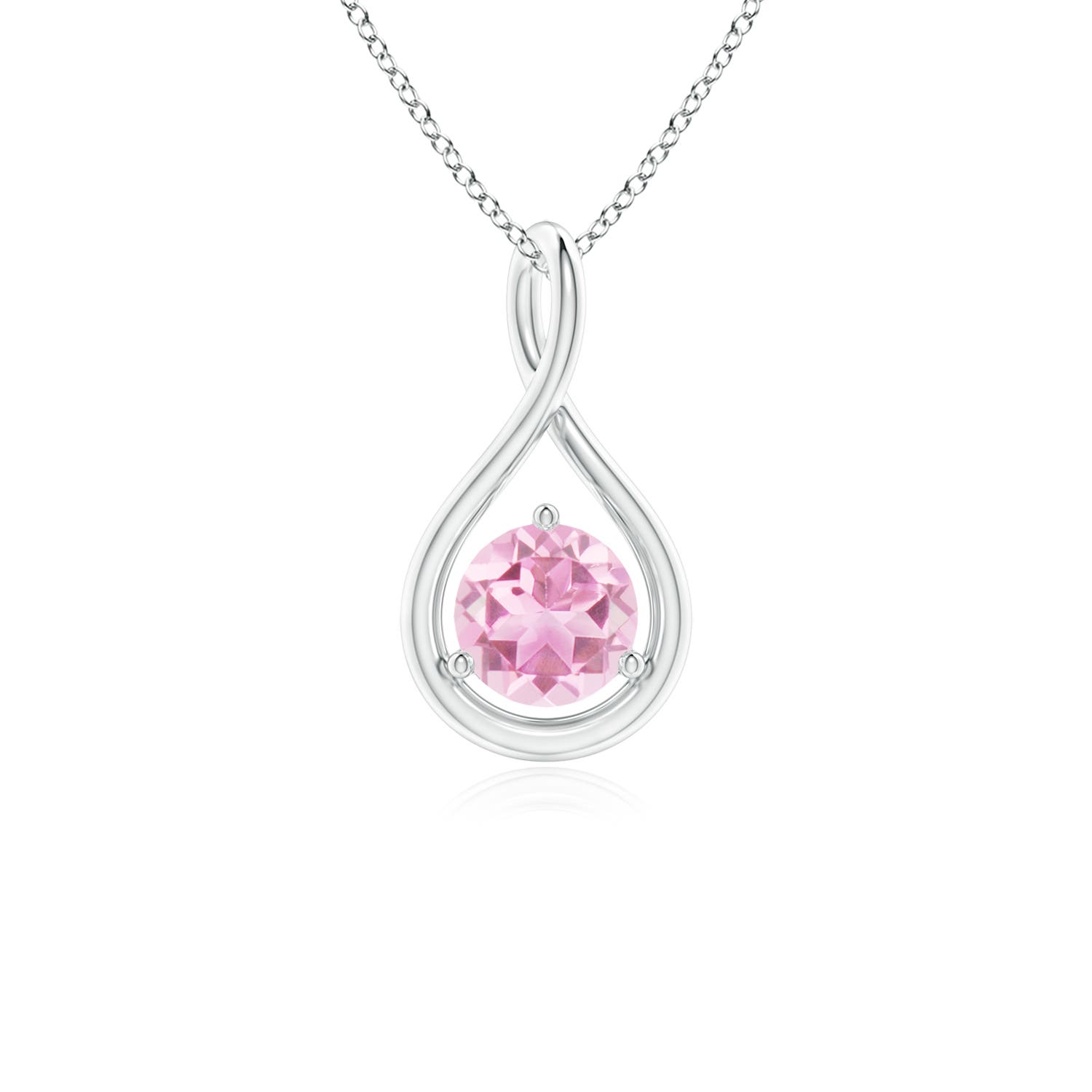 5mm A Solitaire Round Pink Tourmaline Infinity Twist Pendant in P950 Platinum