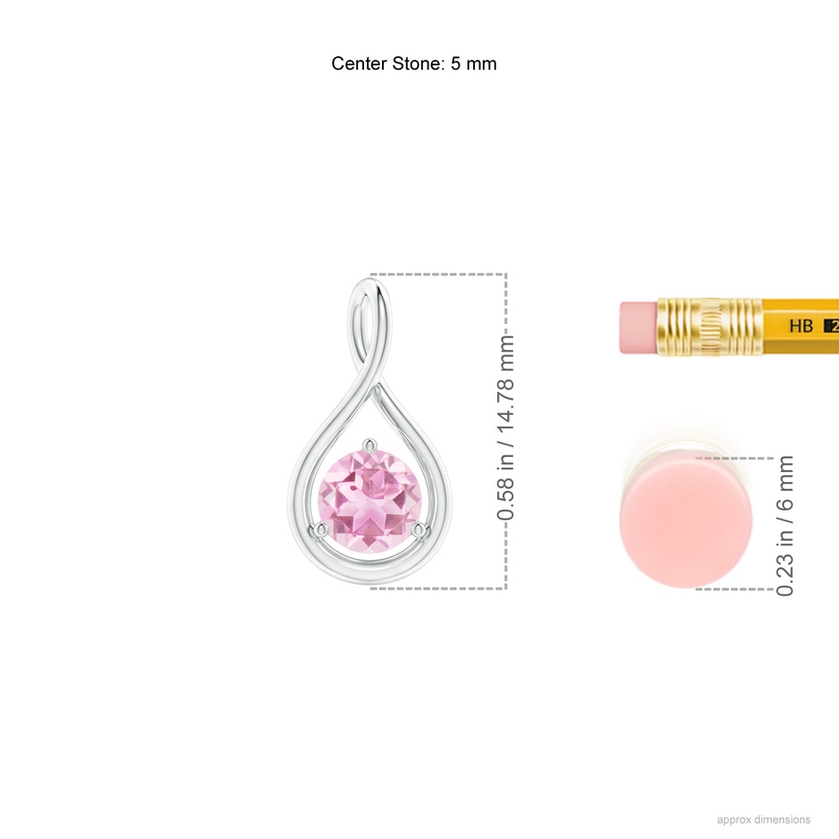 5mm A Solitaire Round Pink Tourmaline Infinity Twist Pendant in S999 Silver ruler