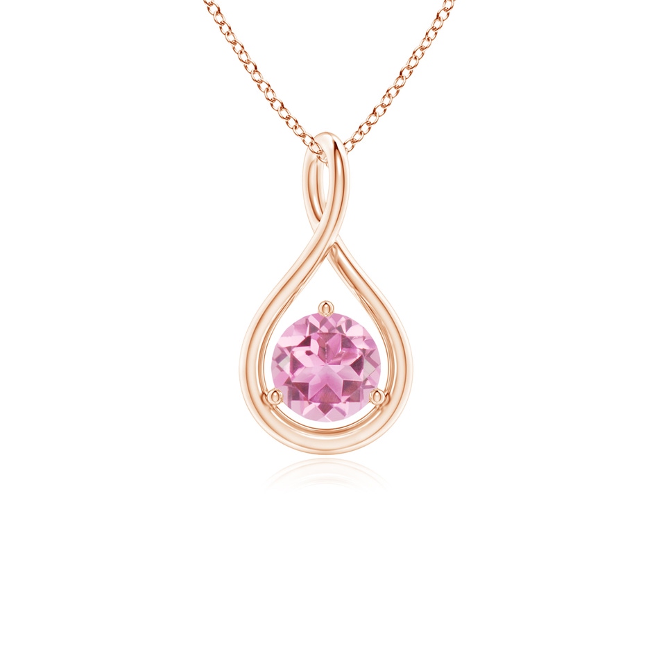 5mm AA Solitaire Round Pink Tourmaline Infinity Twist Pendant in Rose Gold 