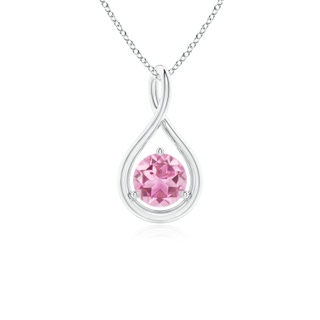 5mm AA Solitaire Round Pink Tourmaline Infinity Twist Pendant in White Gold
