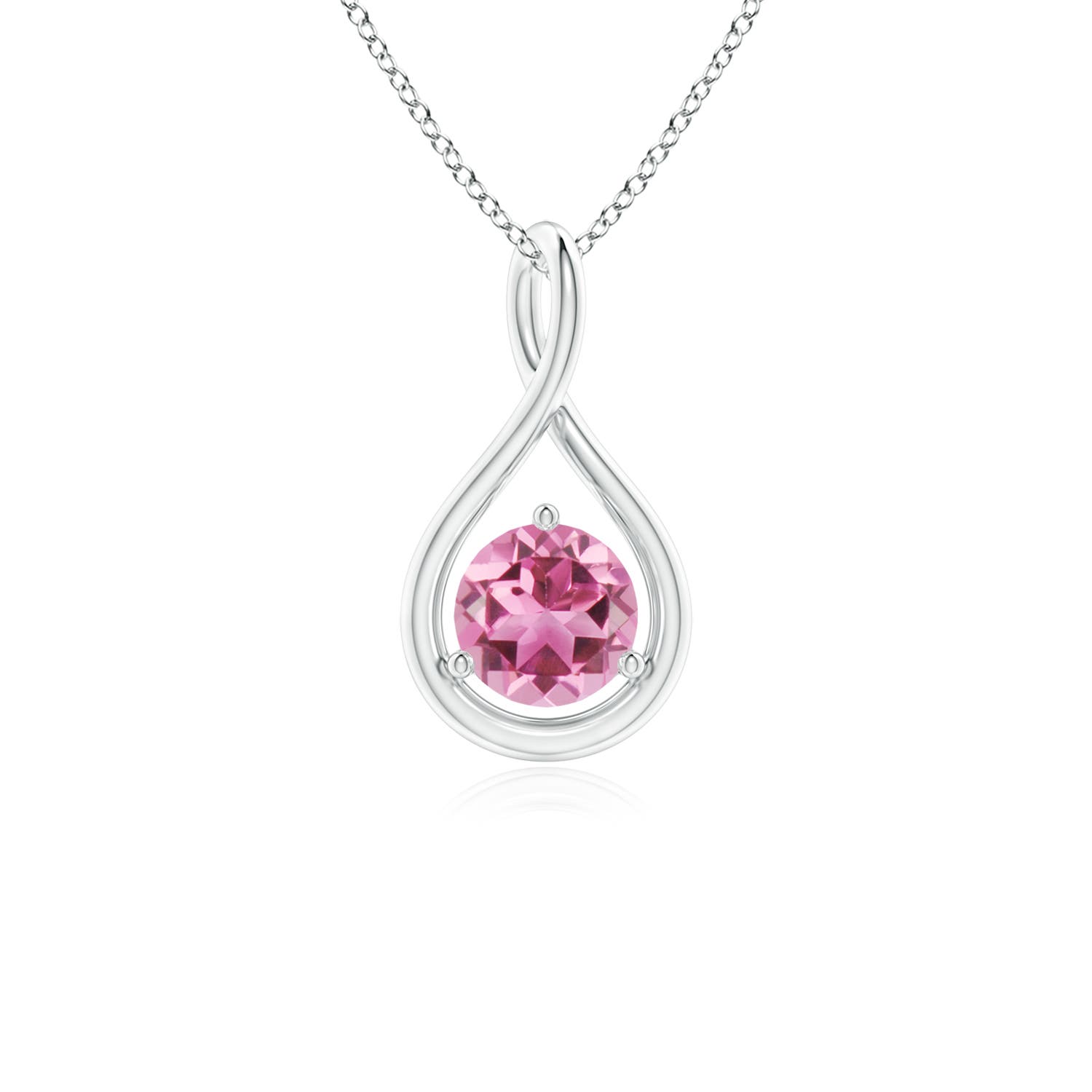 5mm AAA Solitaire Round Pink Tourmaline Infinity Twist Pendant in P950 Platinum