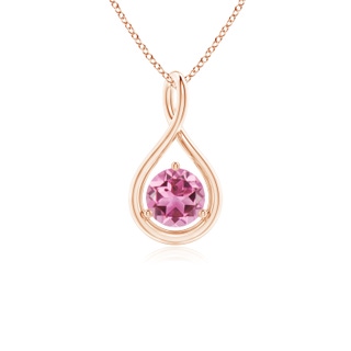 5mm AAA Solitaire Round Pink Tourmaline Infinity Twist Pendant in Rose Gold