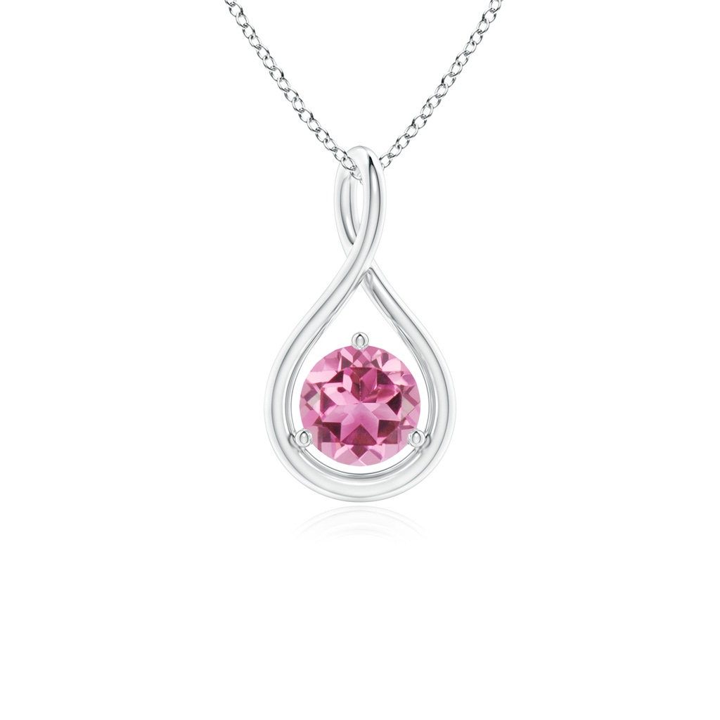 5mm AAA Solitaire Round Pink Tourmaline Infinity Twist Pendant in White Gold 