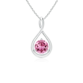 5mm AAA Solitaire Round Pink Tourmaline Infinity Twist Pendant in White Gold