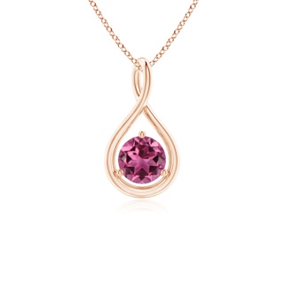 5mm AAAA Solitaire Round Pink Tourmaline Infinity Twist Pendant in 9K Rose Gold