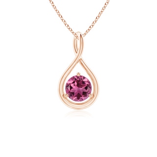 5mm AAAA Solitaire Round Pink Tourmaline Infinity Twist Pendant in Rose Gold