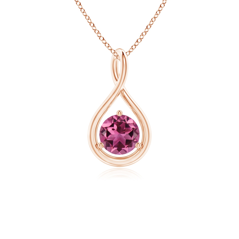 5mm AAAA Solitaire Round Pink Tourmaline Infinity Twist Pendant in Rose Gold 