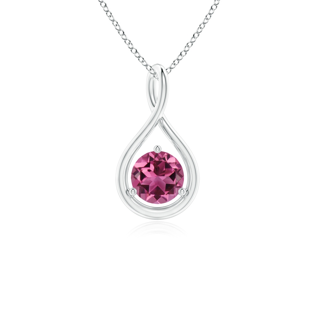 5mm AAAA Solitaire Round Pink Tourmaline Infinity Twist Pendant in S999 Silver
