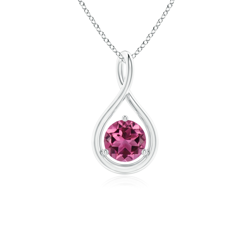 5mm AAAA Solitaire Round Pink Tourmaline Infinity Twist Pendant in White Gold