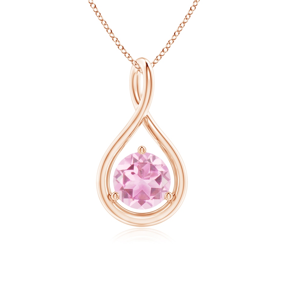 6mm A Solitaire Round Pink Tourmaline Infinity Twist Pendant in Rose Gold 